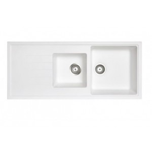Aqu White 1 and A Half Bowl With Drainer Board Granite Stone Kitchen Sink